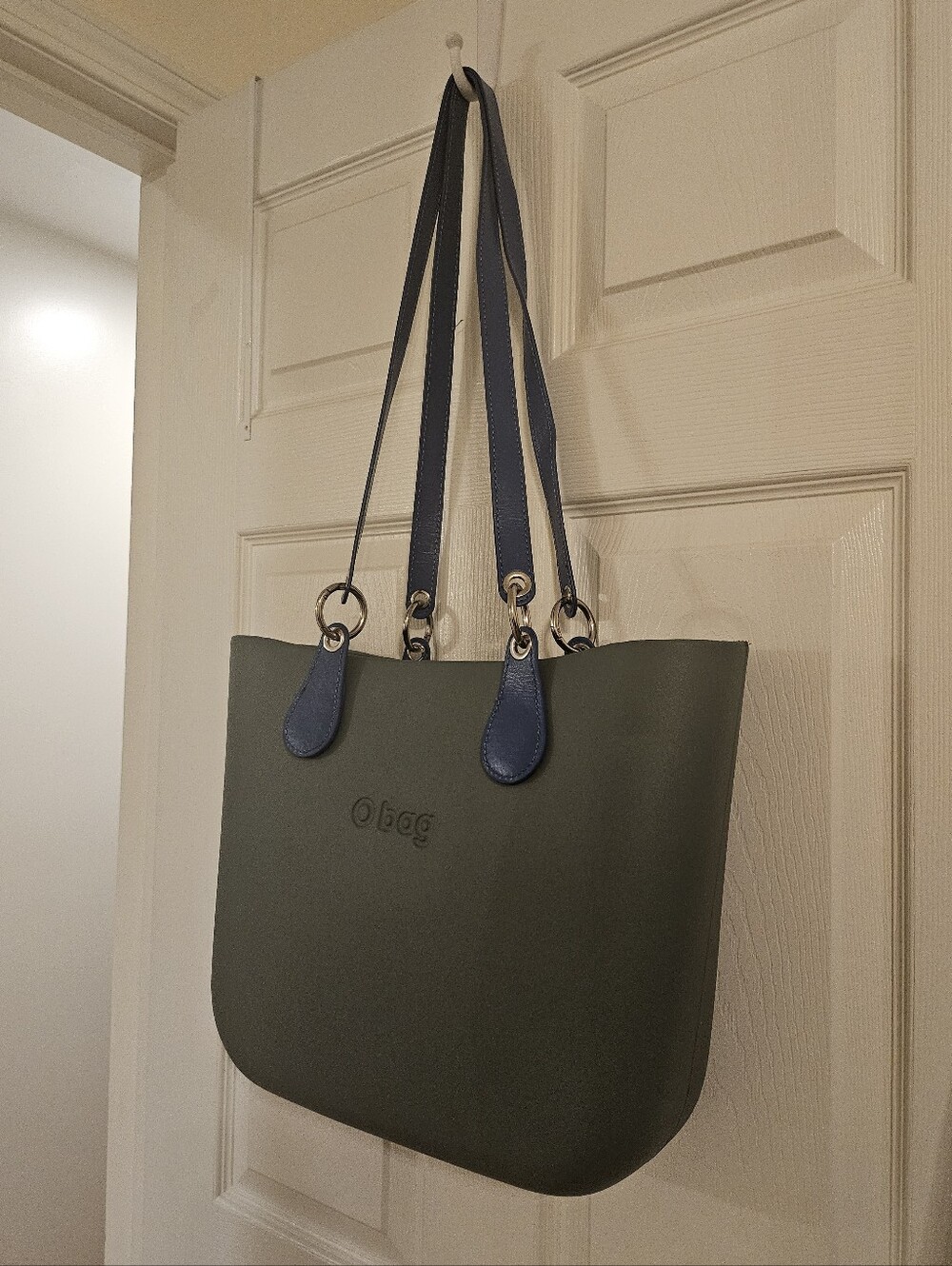 O bag Blue Green Tote with Blue Handles